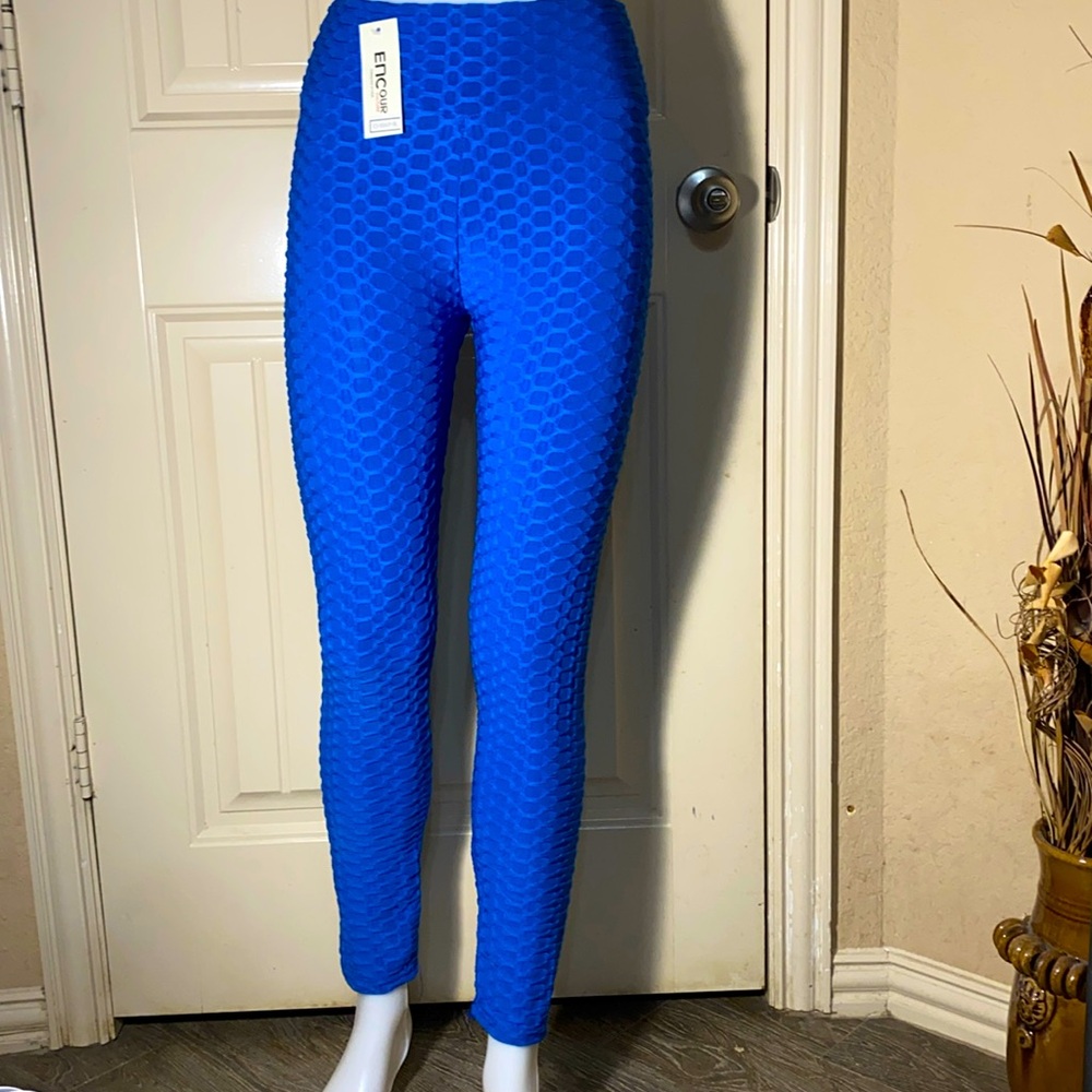 4/$10 item🤑 NWT  ENCOUR Culture Bright Blue waffle leggings ruched bum